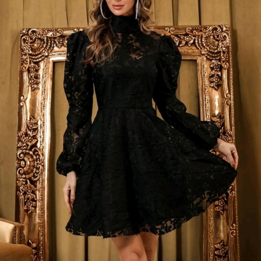 Black laced skater dress